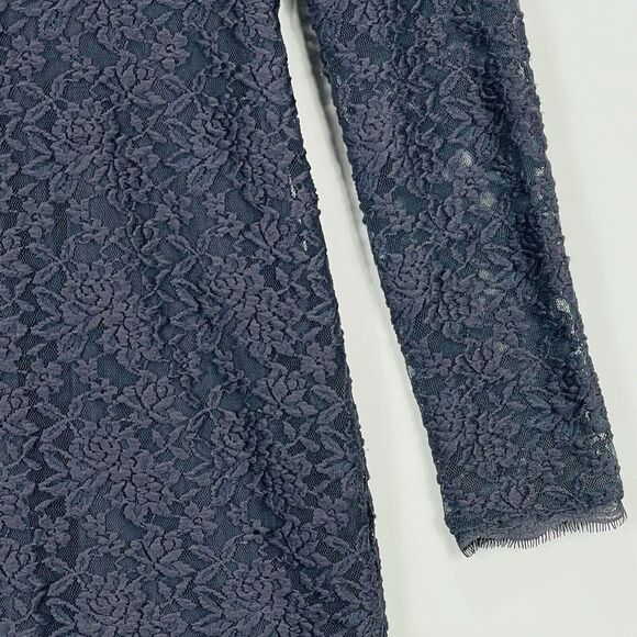 Adrianna Papell Evening Charcoal‎ Grey Lace Long Sleeve Lined Dress Women's 12 - Picture 3 of 7